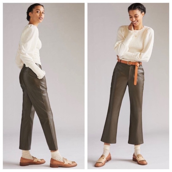 ANTHROPOLOGIE BRAND AVEC LES FILLES VEGAN Leather Cropped Flare Trousers - Picture 1 of 8